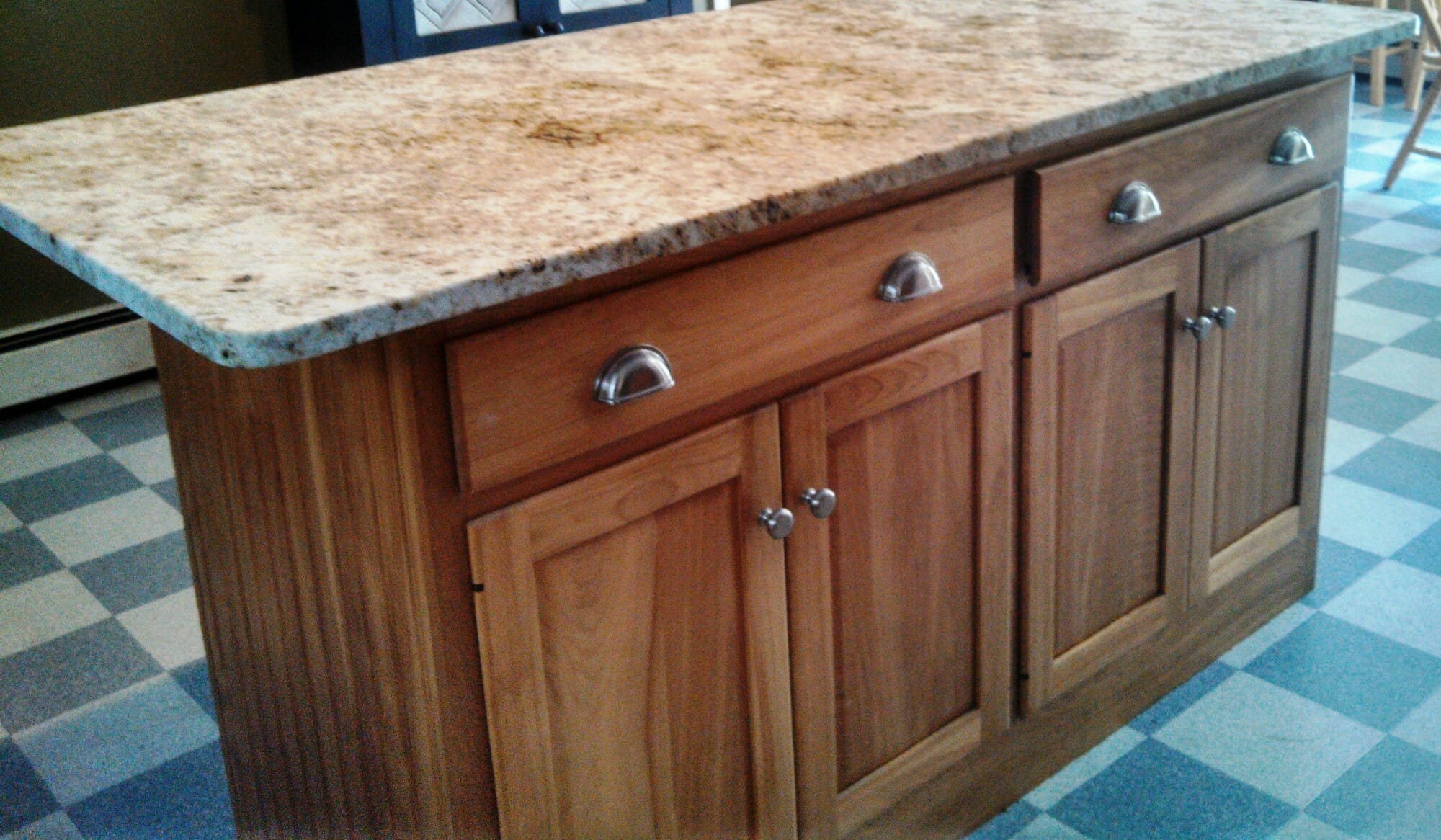 Custom Cabinet in Red Birch with Colonial Gold Granite Top