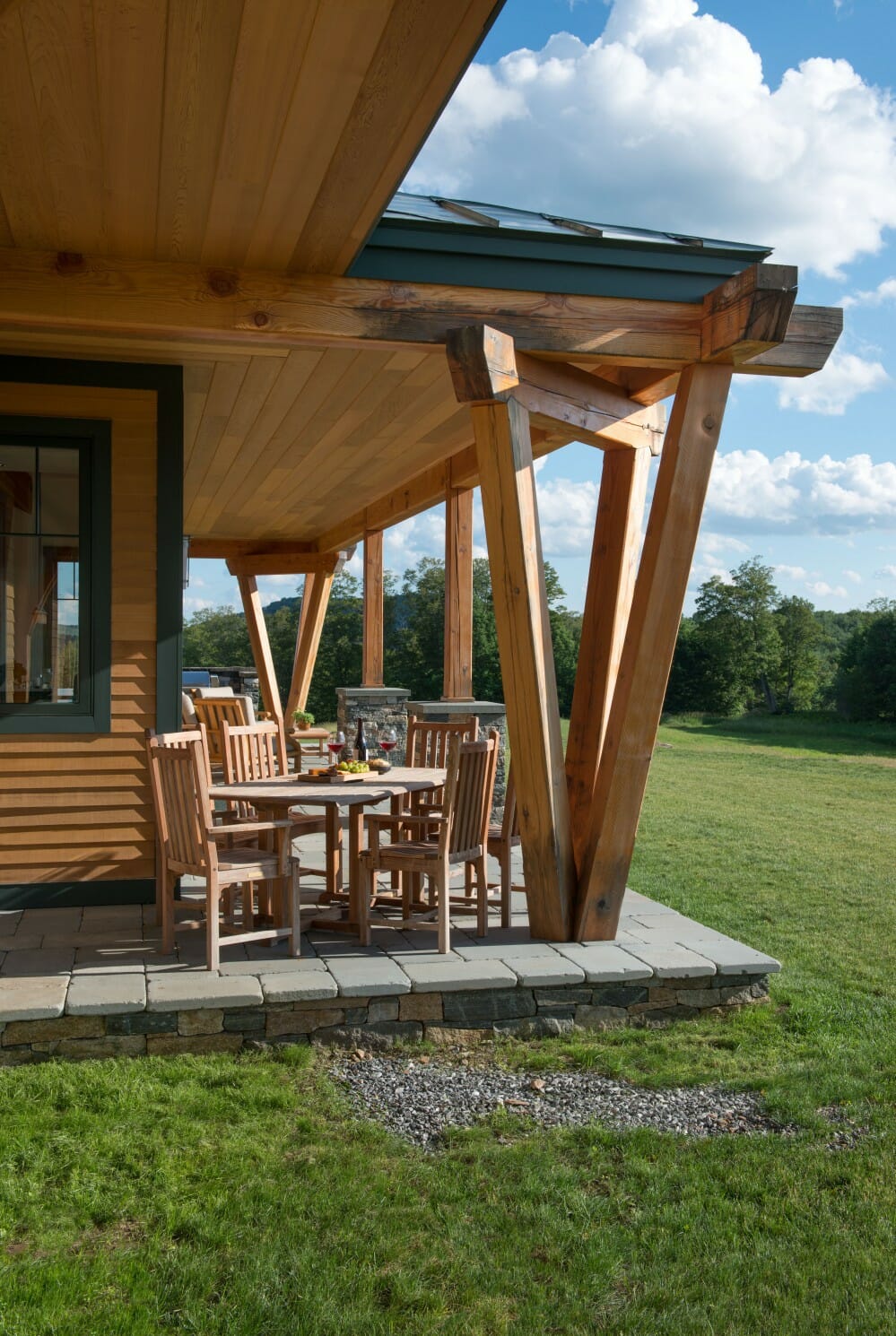 timber frame porch with canted posts