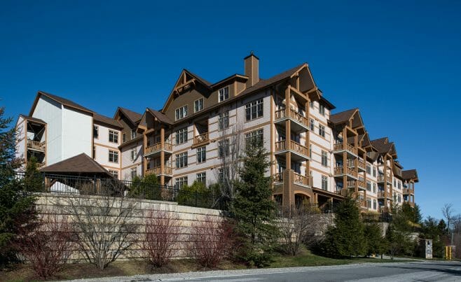 Timber Frame Porte Cochere Entry Way at Founders Lodge in VT