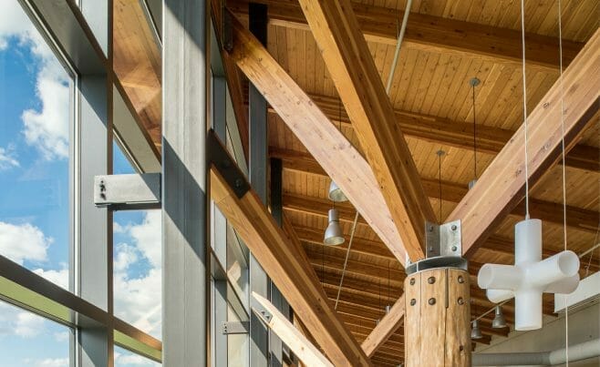 Interior of the Nemacolin Woodland Ski Resort with Glulam Beams