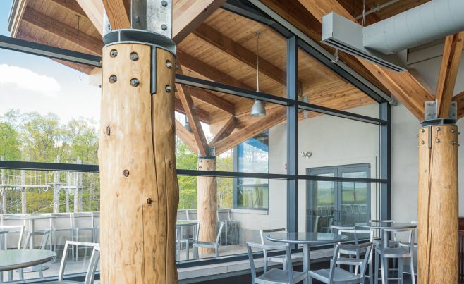 Interior of the Nemacolin Woodland Ski Resort with Glulam Beams