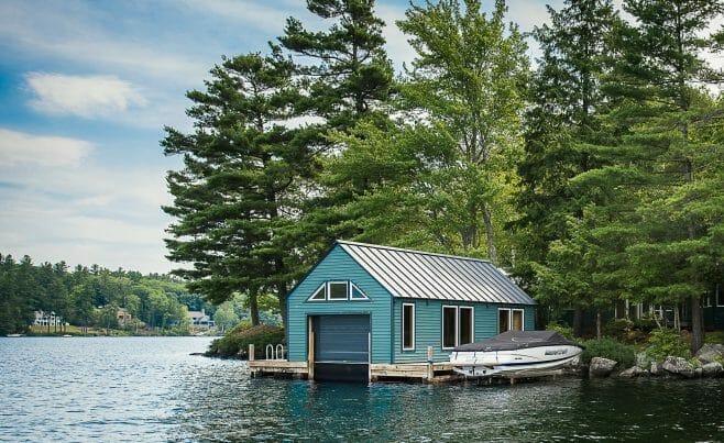 Timber Frame Boat House on Lake Sunapee in NH