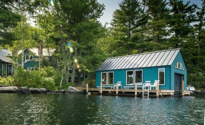 Timber Frame Boat House on Lake Sunapee in NH