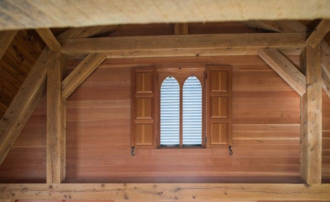 Interior of Eberhart Barn, Gambrel Barn with Rough sawn Hemlock