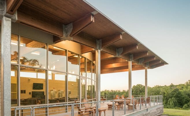 Exterior of the Student Pavilion at Middlesex Community College.