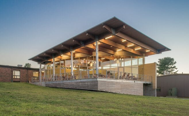 Exterior of the Student Pavilion at Middlesex Community College.