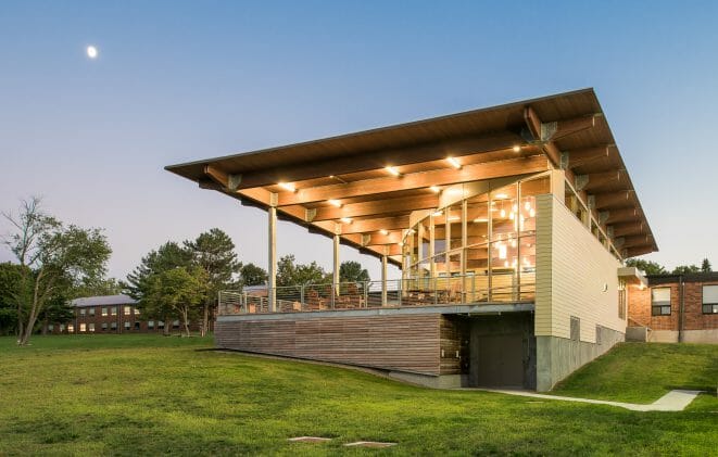 Exterior of the Student Pavilion at Middlesex Community College.