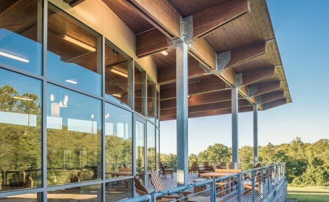 Exterior of the Student Pavilion at Middlesex Community College.