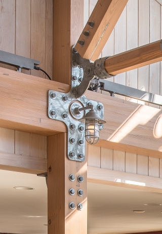 Steel Gusset Plate Detail and Glulam Beams in the 57 State Street Restaurant