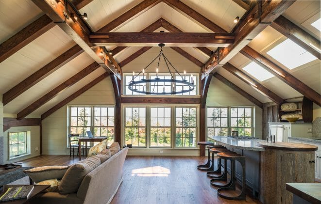 Interior Kitchen and Living room of a Barn Style home in NH