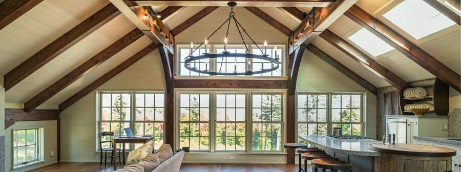 Interior Kitchen and Living room of a Barn Style home in NH