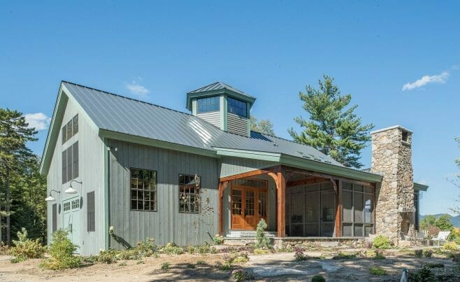 Exterior of a Timber Frame Barn Style Home in NH