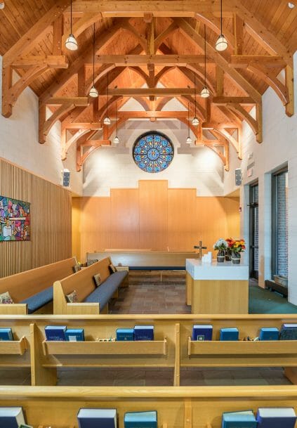 Interior of Westminster Presbyterian Church with Hammer Beam Trusses