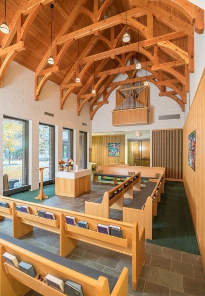 Interior of Westminster Presbyterian Church with Hammer Beam Trusses