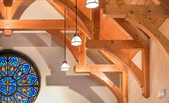 Interior of Westminster Presbyterian Church with Hammer Beam Trusses