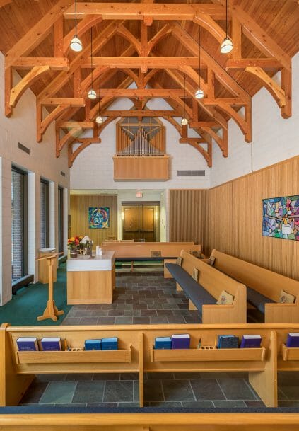 Interior of Westminster Presbyterian Church with Hammer Beam Trusses