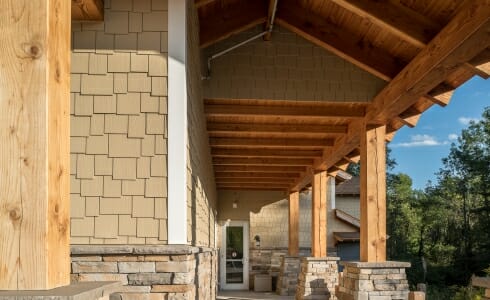 Exterior of the Timber Frame Entry of the Pediatric Dentist office