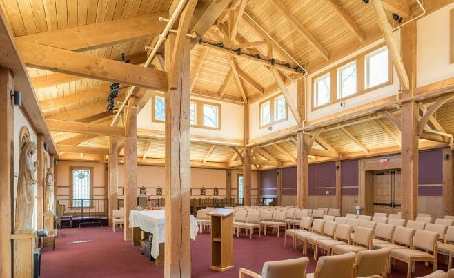 Traditionally joined beams in the chapel in the Notre Dame Academy in Staten Island, NY