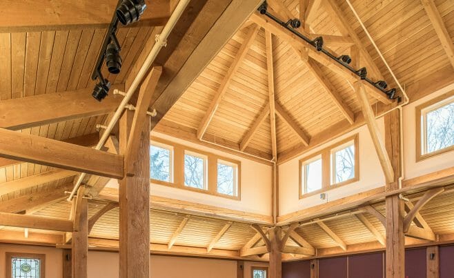 Traditionally joined beams in the chapel in the Notre Dame Academy in Staten Island, NY