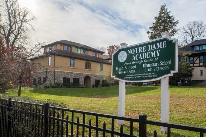 Exterior of the Notre Dame Academy on Staten Island, NY