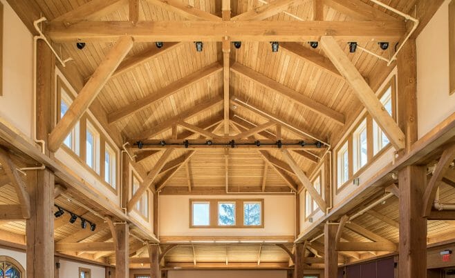 Traditionally joined beams in the chapel in the Notre Dame Academy in Staten Island, NY