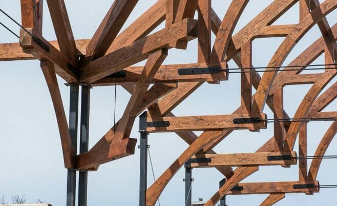 Trusses with steel tie rods at the Church of St. Michael the Archangel