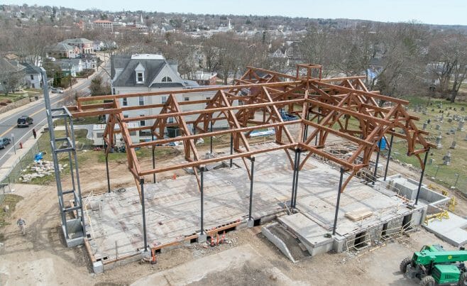 Aerial View of Church of St. Michael the Archangel Timber Frame