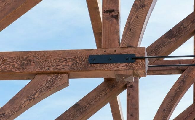 Trusses with steel tie rods at the Church of St. Michael the Archangel