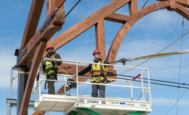 The Church of St. Michael the Archangel Truss Being Installed Using Traditional Joinery