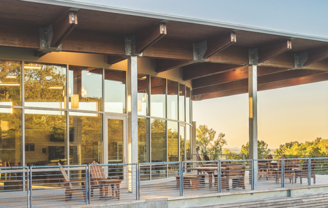 Middlesex Community College Pavilion built with Douglas fir Glulam.