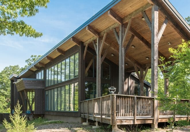 Shenandoah State Park Visitors Center built with Native Hemlock Timber with Traditional and Steel Joinery.