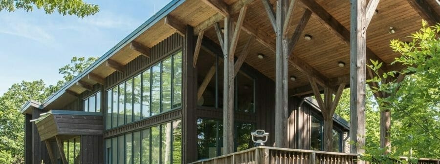 Shenandoah State Park Visitors Center built with Native Hemlock Timber with Traditional and Steel Joinery.