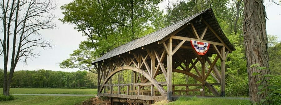 Traditional Timber Frame Covered Bridge in Vermont