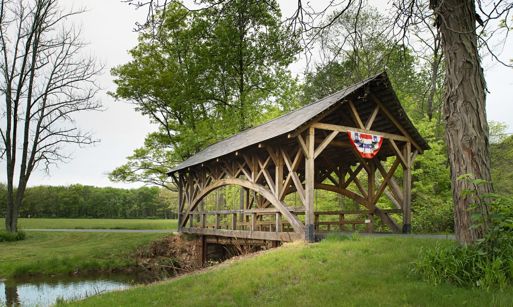 Traditional Timber Frame Covered Bridge in Vermont