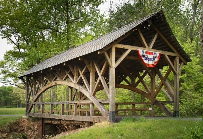 Traditional Timber Frame Covered Bridge in Vermont