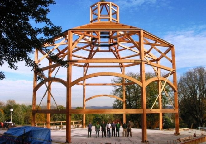 Crew in Front of the completed Chapel for Holy Apostles Frame