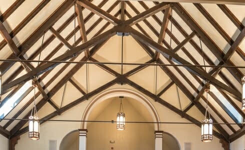 Scissor Truss with steel rod in Saint Catherine's Church