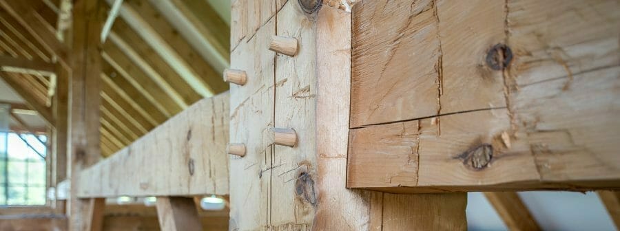 Hand Hewn Pine Beams in the Southern Vermont Welcome Center