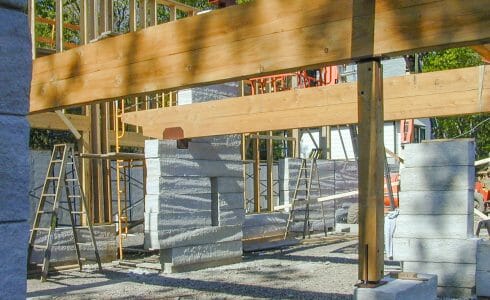 The raising of the beams for the Sam's Point Park Visitor Center