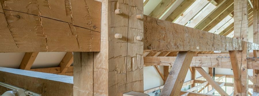 Hand Hewn Pine Posts and Beams in the Southern Vermont Welcome Center