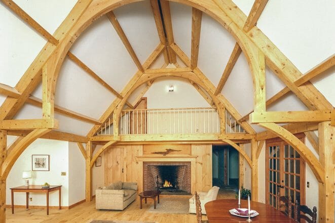 Main House - A beautiful hammer beam truss that is buttressed by conventional framing (not seen).