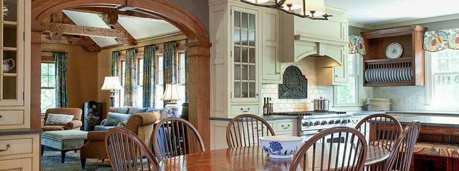Timber Frame kitchen with exposed beams in Adams, MA. Devine Residence kitchen.
