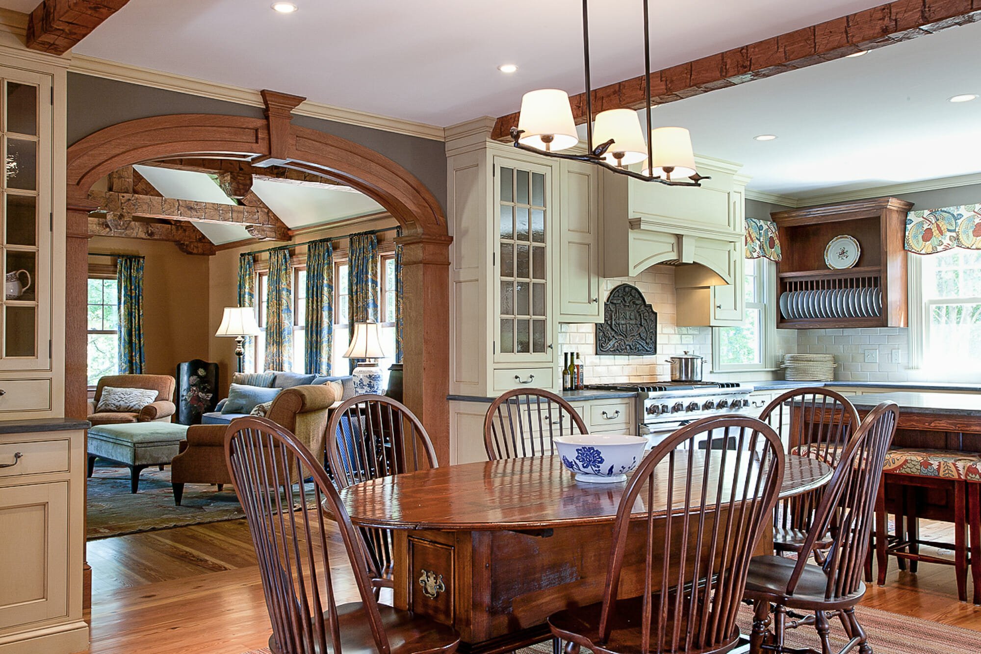 Timber Frame kitchen with exposed beams in Adams, MA. Devine Residence kitchen.