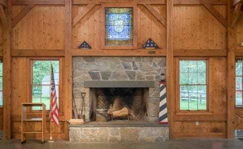 Stone Fireplace in the interior of the Deer Lake Dining Hall