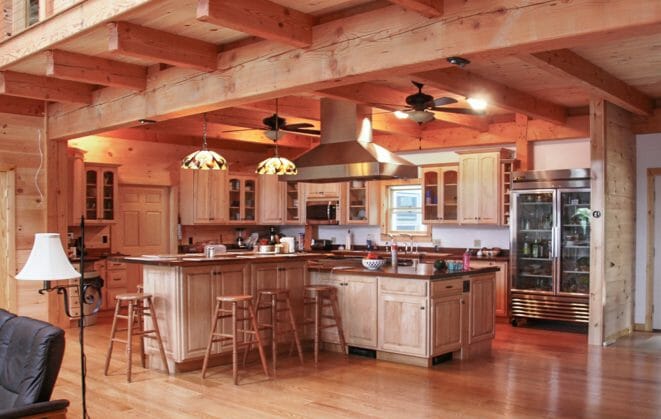 Large post and beam frame with ceiling beams in Wakefield, NH