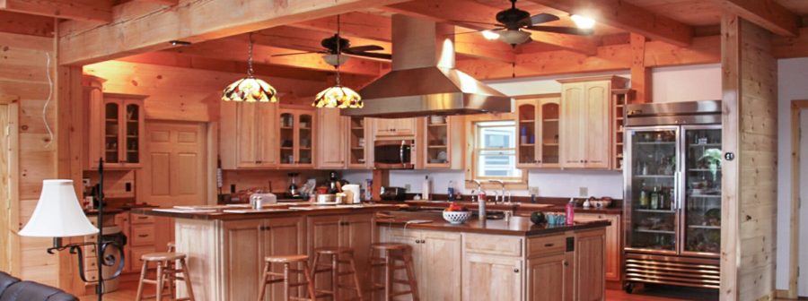 Large post and beam frame with ceiling beams in Wakefield, NH