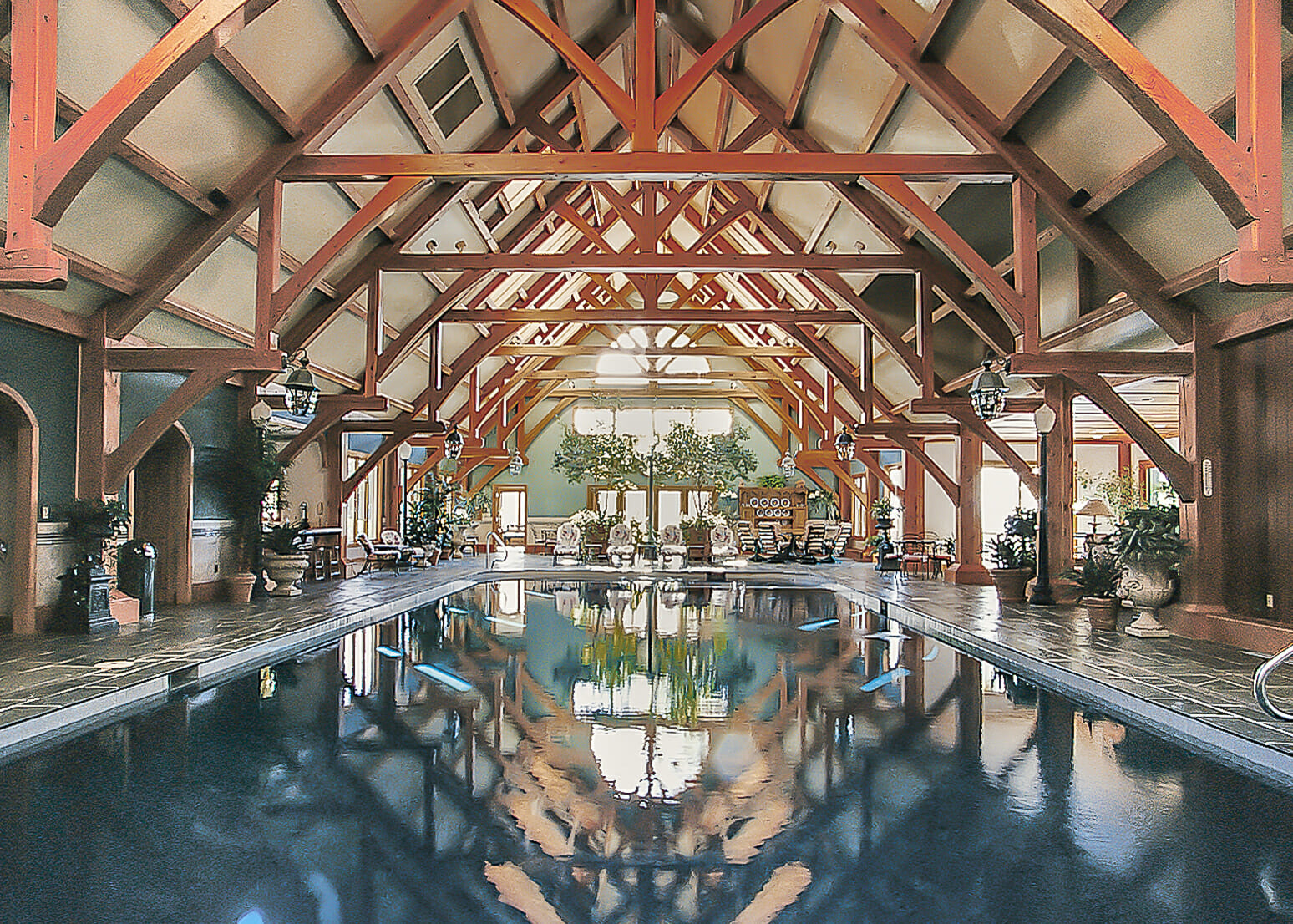 Breed Estate Indoor Pool house with modified hammer beam trusses