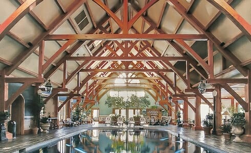 The Breed Estate Indoor Timber Frame Pool House with Trusses