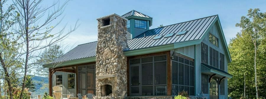 Exterior of the off the grid timber frame Barn style home in Sandwich NH