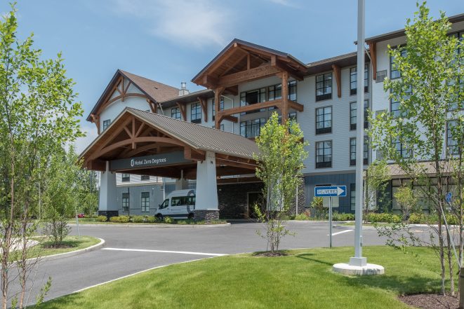 Heavy Timber Porte Cochere Entry Way at Hotel Zero Degrees in CT